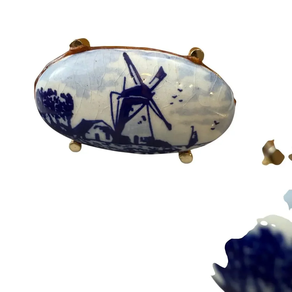 Anson Vintage Dutch Delft Blue White Windmill Cuff Links Gold Tone Back